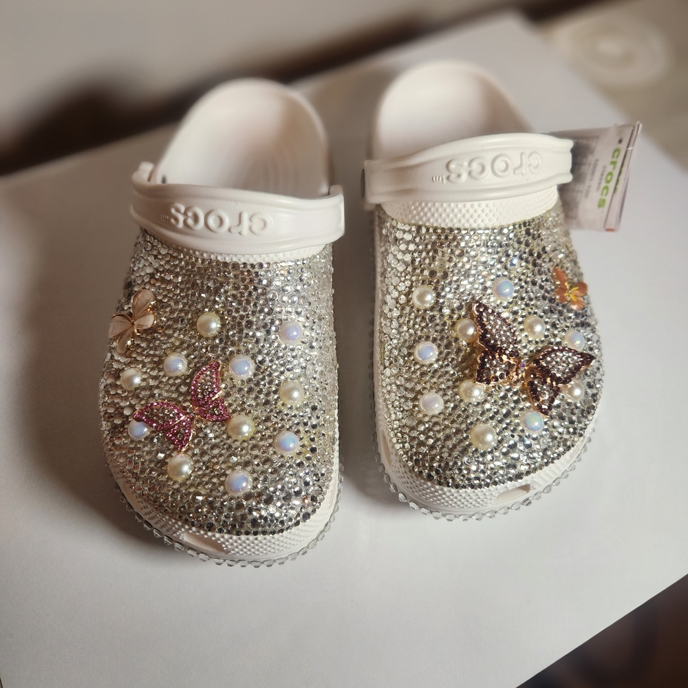 CROCS Silver Glitter Slippers with Charms